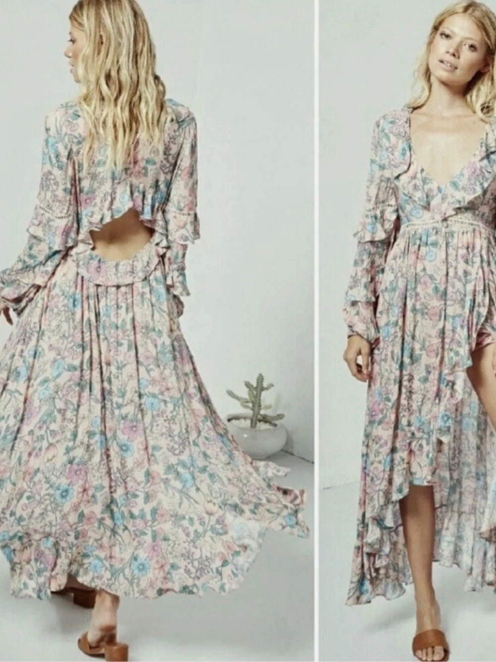Spell & the Gypsy Sayulita Frill Maxi Gown Musk Floral Small